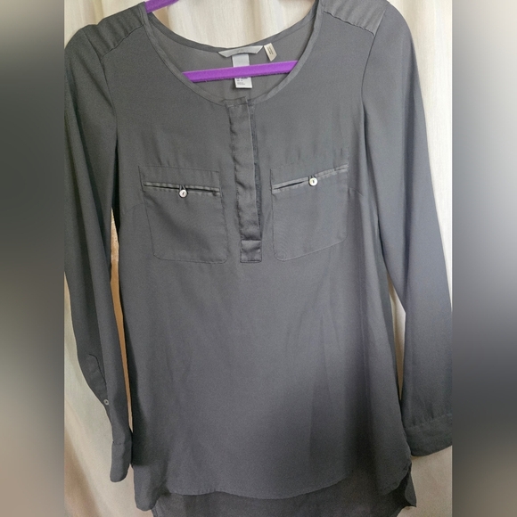 H&M Dark Gray Long Sleeve Sheer Blouse with Pockets - Women's Size S - Picture 1 of 4